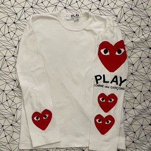Comme Des Garçons PLAY Graphic Long Sleeve T-Shirt in White Size M